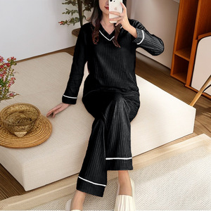 ชุดนอนผ้าฝ้ายลำลองสำหรับผู้หญิงช่วงฤดูใบไม้ร่วง 2 ชิ้น ชุดนอนแขนยาวหลวมพร้อมแผ่นรองบราเสื้อผ้าสำหรับนอนที่บ้าน - Product Image 6