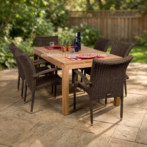 Teak Wood Wicker Synthetic Dining <b>Chairs</b> and Tables Rattan Material <b>Garden</b> Sets Outdoor Furniture - Product Image 3