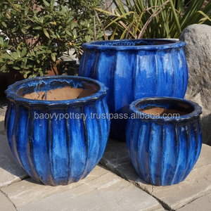 Macetero de cerámica esmaltado redondo azul - Product Image 1