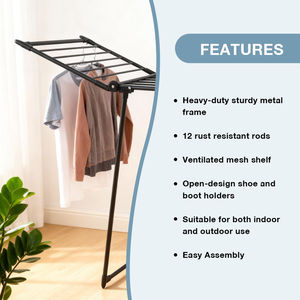Space-Saving Free-Standing Airer Indoor Use Metal <b>Laundry</b> Drying Rack Foldable <b>Laundry</b> Drying Rack for Air Drying Clothing - Product Image 3