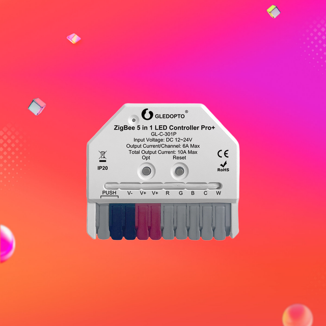 JIUAN NEW ZigBee 3.0+2.4G RF Remote Control Mini LED Controller 5-Channel RGBCCT RGBW RGBWW/CW Dimmer DC 5-24V 15M Range 240W