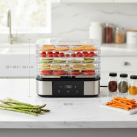 5-Tray Elektrische Mini Voedseldehydrator met RVS Basis - 35-75°C Verstelbare Temperatuur - 48 uur Timer - BPA-Vrij - Digitale Besturing - Voor Fruit