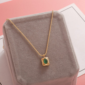 HOVANCI Popular Square Green Necklace Stainless Steel Round <strong>Bead</strong> Chain Cubic Zirconia <strong>Emerald</strong> Crystal Pendant Necklace - Product Image 6