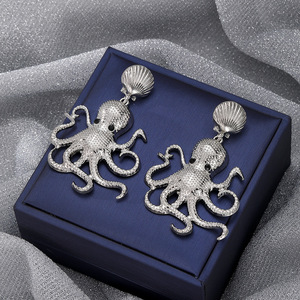 Boucles d'oreilles en forme de pieuvre, en alliage de zinc doré et argenté, design animal, bijoux de fête - Product Image 3