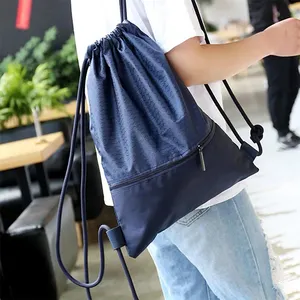 Hot Sale Large Capacity Waterproof Nylon Backpack Portable Foldable Blue Polyester Drawstring Bag With Your Own Logo