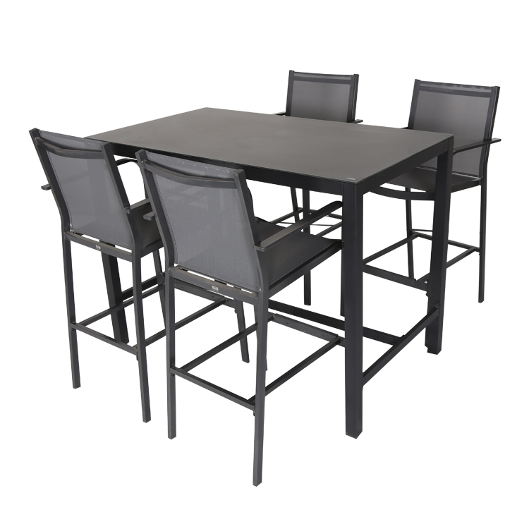 Bar 7 pièces en aluminium pub style européen mobilier d'extérieur patio cadre en teck table et chaises de jardin