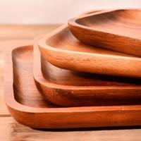 Ensemble de plateaux en bois d'acacia avec logo personnalisé, assiettes rectangulaires empilables de plusieurs tailles pour sushis, café, thé, prix de gros