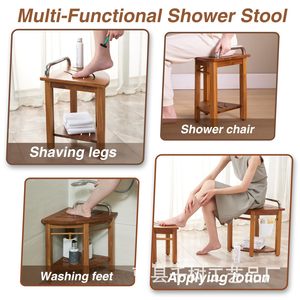 Tabouret de salle de bain en bois Thousand Trees, siège de douche d'angle avec rangement, bois brun - Product Image 3