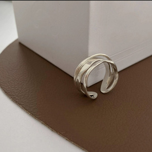 S925 <b>Sterling</b> <b>Silver</b> Irregular Double Layer <b>Ring</b> Women <b>Adjustable</b> Geometric Design Everyday Wear - Product Image 3