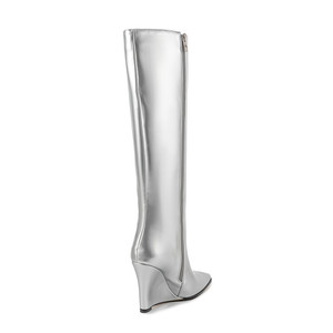 Silver Long <strong>Boots</strong> 2023 Autumn Winter Sexy Pointed Toe Fashion Wedges <strong>Women</strong> Shoes Elegant High Heels Knee High <strong>Boots</strong> Big Size 45 - Product Image 5