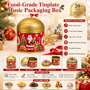Rotating Musical Tinplate Dome Lid Food Grade Metal Custom Printed Cookie Candies <b>Chocolates</b> <b>Tin</b> Box Holiday Gift Storage - Product Image 4