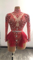 Justaucorps de pole dance à manches longues et volants Monos, combinaison courte pour femme, performance scénique, body en strass