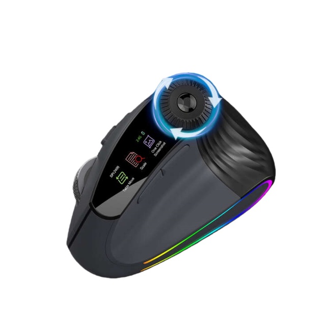 Wireless Dual-Mode Vertical Mouse Display 1600DPI Optical Rechargeable 9 Buttons Ergonomic Mouse Speed Roller RGB Backlit for Pc