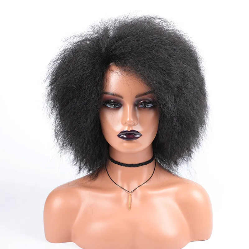 Afro Kinky straight Curly Wig fluffy Short Black machine made Synthetic Wigs For Black Women Afro Wig