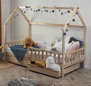 Solido legno di pino naturale <span class=keywords><strong>letto</strong></span> cabina per bambini 90X190 cm con 2 cassetti e tetto per camera da <span class=keywords><strong>letto</strong></span> moderna - Product Image 3