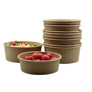 친환경 자연 대나무 크래프트 종이 그릇 샐러드 컵 PLA 그릇 상자 포장 컵 그릇