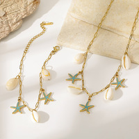 Ensemble Collier et Bracelet Étoile de Mer et Coquillage en Acier Inoxydable Plaqué Or 18K pour Femme, Collection Été 2026, Bijoux de Vacances TGSL5752