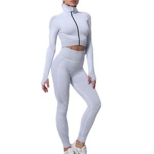 Conjunto Deportivo de 3 Piezas para Mujer al por Mayor, Top Corto de Manga Larga, Pantalones, Conjunto de Yoga, Ropa Deportiva, Conjuntos de Gimnasio sin Costuras para Mujer - Product Image 6