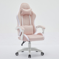 Chaise de bureau inclinable de course, confortable, en velours rose, avec éclairage RGB et télécommande