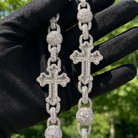 Chaîne en argent 925 avec croix perlée en moissanite HP Hop pour homme, VVS, entièrement sertie, passe le test du diamant