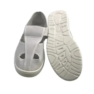 GI Supplier Cheap Price Unisex White PU Sole Antistatic ESD Cleanroom Work 4 Holes Canvas Shoes