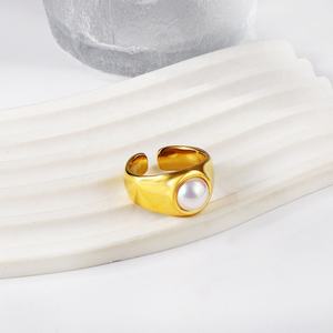 Joyería para Mujer, Accesorios, Juego de Joyería al por Mayor, Acero Inoxidable, Chapado en Oro de 18K, Anillo de Mujer, Perla, Anillo Ajustable Chapado en Oro - Product Image 3
