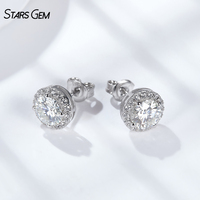 Серьги-гвоздики Starsgem с бриллиантовым ореолом, 0.5ct*2, с выращенными в лаборатории бриллиантами DEF, родиевое покрытие, серебро 925 пробы, унисекс, изысканные ювелирные изделия