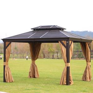 Pavillon de jardin extérieur en aluminium avec toit rigide, moustiquaire et rideaux - Product Image 1