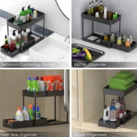 NEU 2-stufiger Schiebeschrank-Korb-Organizer unter Waschbecken Badezimmer-Organizer mit Haken und hängendem Becher für Regal-und Geschirr regal