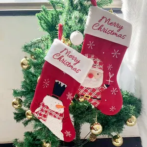 卸売りアップリケ刺繍雪だるまフリースクリスマスソックスパーソナライズされたクリスマスストッキングまとめ買い