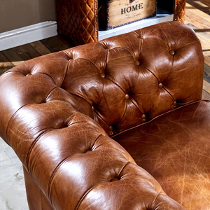 Divano Chesterfield <span class=keywords><strong>in</strong></span> Vera <span class=keywords><strong>Pelle</strong></span> Marrone Anticata Vintage OEM ODM a 2 Posti per Ufficio Dirigenziale - Product Image 3