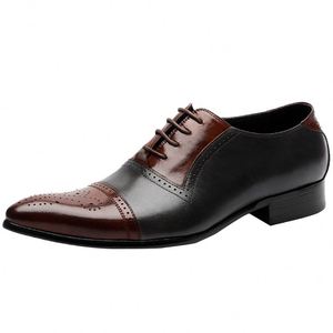 Luxury Wedding Men's <b>Pointed</b> Toe Lace-Up Formal Shoes Bridegroom Business Suit Anti-Slip Breathable Lightweight Patchwork - Product Image 6