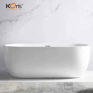 Koris OEM modern design hotel white color bathroom freestanding acrylic solid surface free standing bathtub