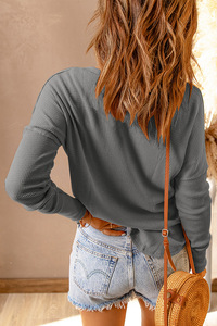 Elegante tinta unita bluse a maniche lunghe con bottoni per autunno abbigliamento per <span class=keywords><strong>donna</strong></span> Design <span class=keywords><strong>Oversize</strong></span> peso pesante t-shirt da <span class=keywords><strong>donna</strong></span> - Product Image 6
