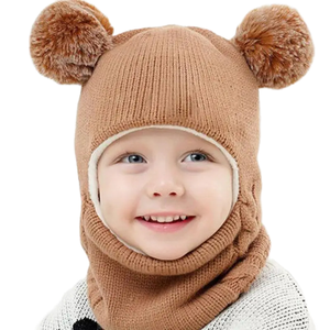 Bonnets de <span class=keywords><strong>ski</strong></span> d'hiver en tricot à pompons pour enfants et bébés, nourrissons et tout-petits avec écharpe et <span class=keywords><strong>masque</strong></span> de protection du visage - Product Image 2