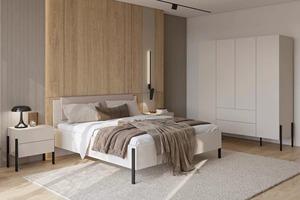 Fabricante de fábrica Armario de dormitorio moderno Armario de madera blanco de 4 puertas con <span class=keywords><strong>cajones</strong></span> Patas de metal negro - Product Image 4