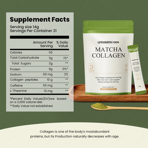 โรงงานผลิตซองมัทฉะคอลลาเจน LIFEWORTH ODM คอลลาเจนผงคีโตและพาเลโอแบรนด์ส่วนตัว ผสมคาเฟอีนธรรมชาติจากมัทฉะ - Product Image 3