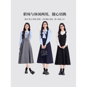 Women's Blue Long Sleeve Blouse With Bow Slim Fit Mid Length Office Commute Poplin Shirt KR8103 - Product Image 5