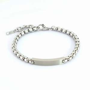 Bracelet d'identification en or pour homme, personnalisable, en acier inoxydable, avec plaque nominative gravée, bijou minimaliste, chaîne de poignet classique - Product Image 5