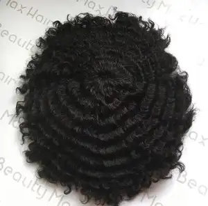 Unit Afro Rambut Manusia 100% Mewah Q6 Toupee Renda Depan dengan PU 8*10 Toupee untuk Afrika Amerika Hitam Pria