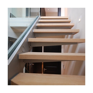 Scala Flottante Moderna da Interno Prima in Acciaio <span class=keywords><strong>e</strong></span> Legno con Monostringa, Gradini in Legno <span class=keywords><strong>e</strong></span> Balaustra in Acciaio Inossidabile - Product Image 4