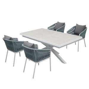 de salle à manger pour restaurant de <span class=keywords><strong>jardin</strong></span> moderne mobilier de terrasse en corde <span class=keywords><strong>aluminium</strong></span> blanc <span class=keywords><strong>table</strong></span> <span class=keywords><strong>extensible</strong></span> et 6 chaises - Product Image 3