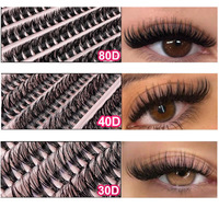 Cils en grappe 40D très populaires, 10 rangées, à segmenter soi-même, thermocollés, aspect naturel, en cheveux synthétiques, effet 3D, faux cils noirs