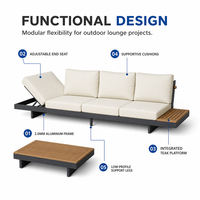 Ensemble de canapés modulaires d'extérieur en aluminium thermolaqué à profil bas, style teck, pour villas, jardins et hôtellerie
