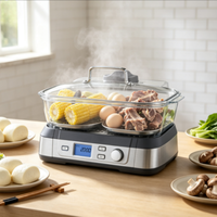 Cuiseur vapeur électrique en verre numérique sans BPA de 5 L avec écran LCD, 5 modes de cuisson prédéfinis, minuterie de 60 minutes, compatible lave-vaisselle, pot en verre