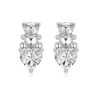 Boucles d'oreilles clous en forme de cœur d'ours en argent 925 plaqué or champagne rhodié avec zircone 5A, design adorable Dylam, bijoux fins et délicats pour femmes