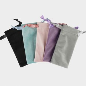 Promotional Velvet Jewelry <b>Packaging</b> <b>Bags</b> Custom Printed Small Drawstring <b>Bag</b> Velvet Jewelry Pouch With Ribbon - Product Image 5