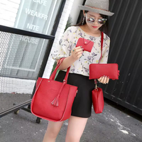 Ensemble de 4 sacs à main tendance en similicuir PU motif litchi, sac bandoulière messager, sac à main pour femme, sac carré simple en nylon – Meilleures ventes