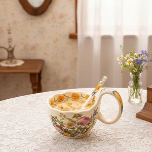 Taza Personalizada con Diseño Único, Pintura y Flores, Cerámica Clásica <span class=keywords><strong>para</strong></span> Café y Leche, <span class=keywords><strong>para</strong></span> Uso en el Hogar y Cafeterías - Product Image 5