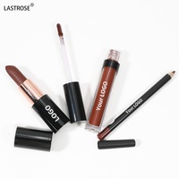 Kosmetik Grosir Makeup Lipstik & Lipgloss & Lip Liner 3 in 1 Tahan Air Vegan Lipstik Padat & Kit Lip Liner